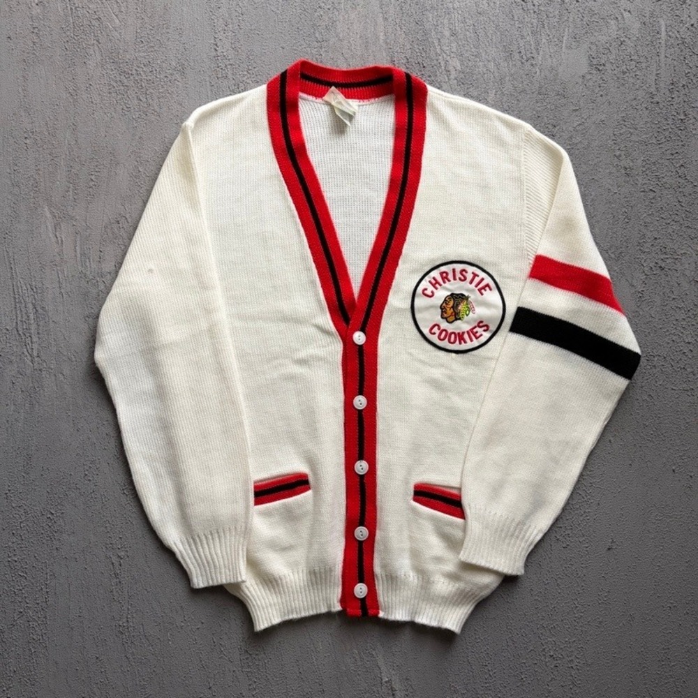 Vintage Christie Cookies Cardigan Large White 1980s Blackhawk Canada